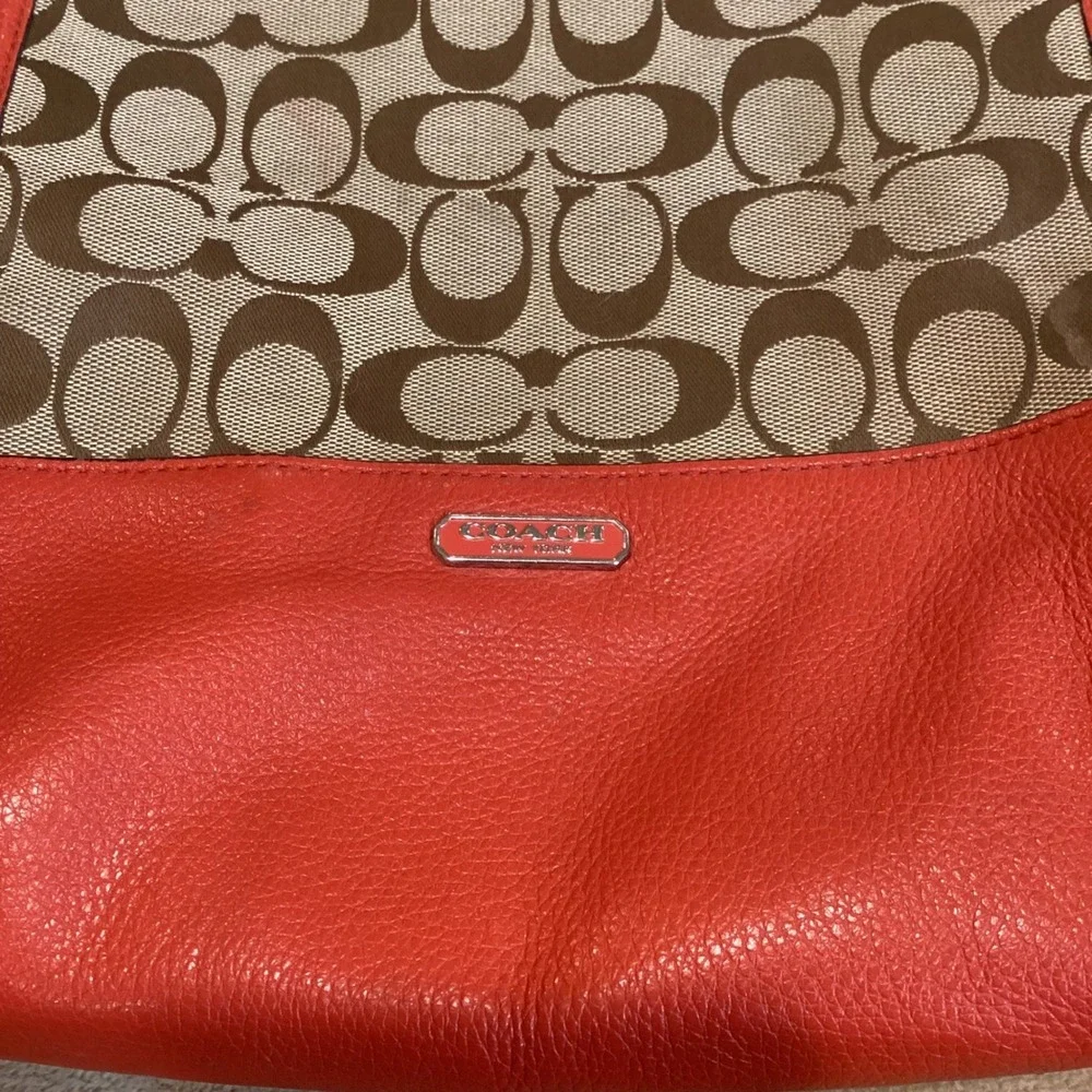 Coach Park Signature Hobo Shoulder Bag with Orange-Red Leather Trim - Picture 4 of 12